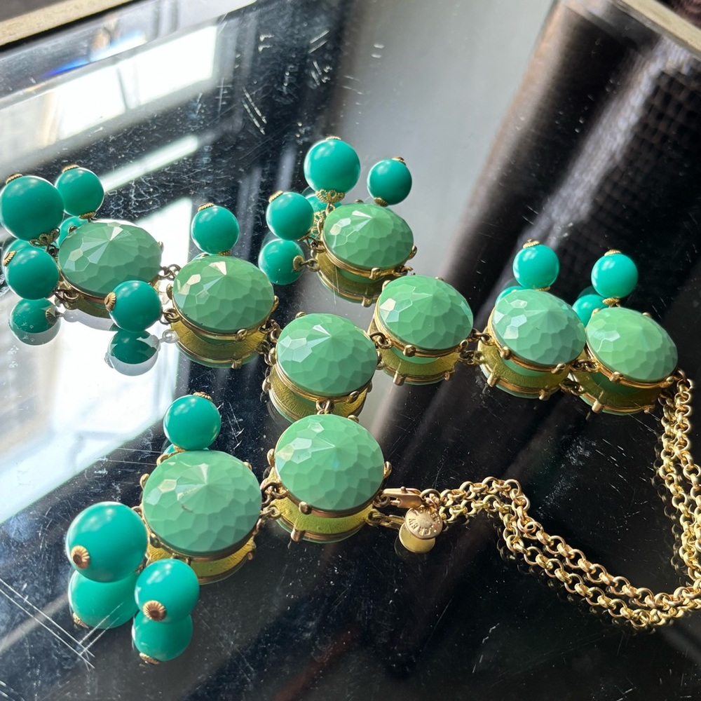 J.Crew Green and Gold Cluster Necklace with Cascading Beads - Picture 9 of 16